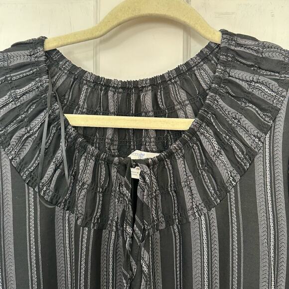 Terra & Sky Peasant Maxi Dress Black Ikat Stripe Tiered Long Sleeve Plus Size 1X - Picture 8 of 10